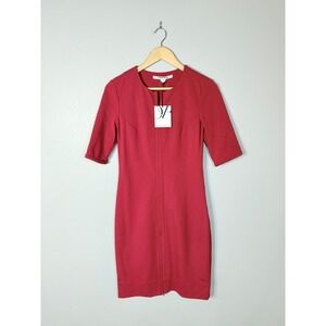 NWT Diane Von‎ Furstenberg Red Saturn Zip Front Short Sleeve Dress Sz 8 $375